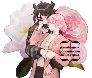 halfbody (with extra character, simple background)